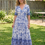 Miralyn | Short Sleeve V Neck Floral Midi Dress