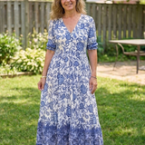 Miralyn | Short Sleeve V Neck Floral Midi Dress