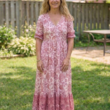 Miralyn | Short Sleeve V Neck Floral Midi Dress