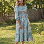 Larssa | Half Sleeve Smocked Floral Midi Dress