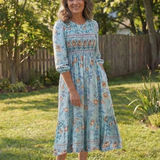 Larssa | Half Sleeve Smocked Floral Midi Dress