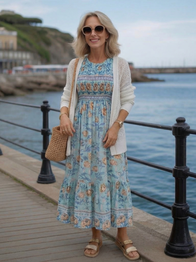 Larssa | Half Sleeve Smocked Floral Midi Dress