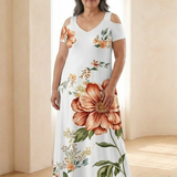 Norana | Floral V Neck Short Sleeve Maxi Dress