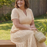 Lilada | Short Sleeve Eyelet Tiered Midi Dress