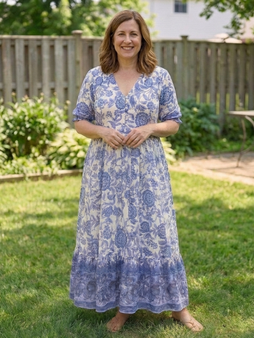 Miralyn | Short Sleeve V Neck Floral Midi Dress