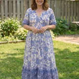 Miralyn | Short Sleeve V Neck Floral Midi Dress