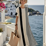 Corabelle | Round Neck Short Sleeve Striped Maxi Dress