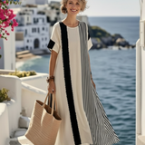 Corabelle | Round Neck Short Sleeve Striped Maxi Dress
