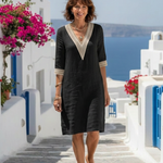 Noralette | V Neck Three Quarter Sleeve Knee Length Dress