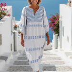 Camdra | V Neck Long Sleeve Embroidered Maxi Dress