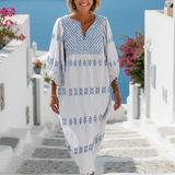 Camdra | V Neck Long Sleeve Embroidered Maxi Dress