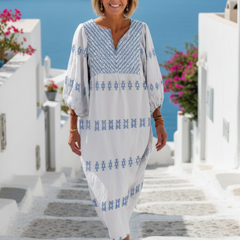 Camdra | V Neck Long Sleeve Embroidered Maxi Dress