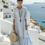 Sennara | Round Neck Short Sleeve Striped Maxi Dress