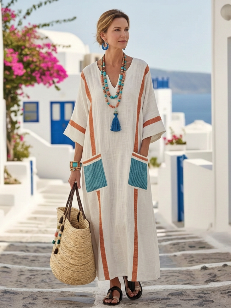 Serette | V Neck Half Sleeve Pocket Maxi Dress