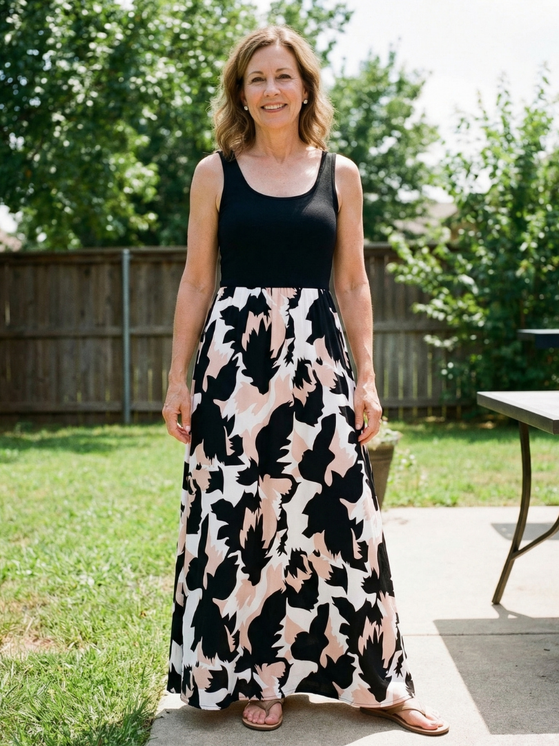 Frelia | Sleeveless Scoop Neck Printed Maxi Dress