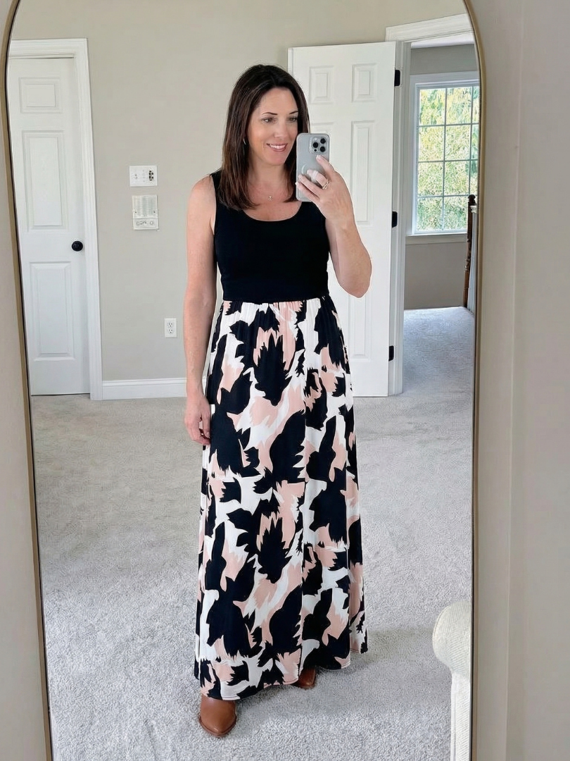Frelia | Sleeveless Scoop Neck Printed Maxi Dress
