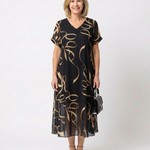 Verna | V Neck Short Sleeve Midi Dress Abstract Print