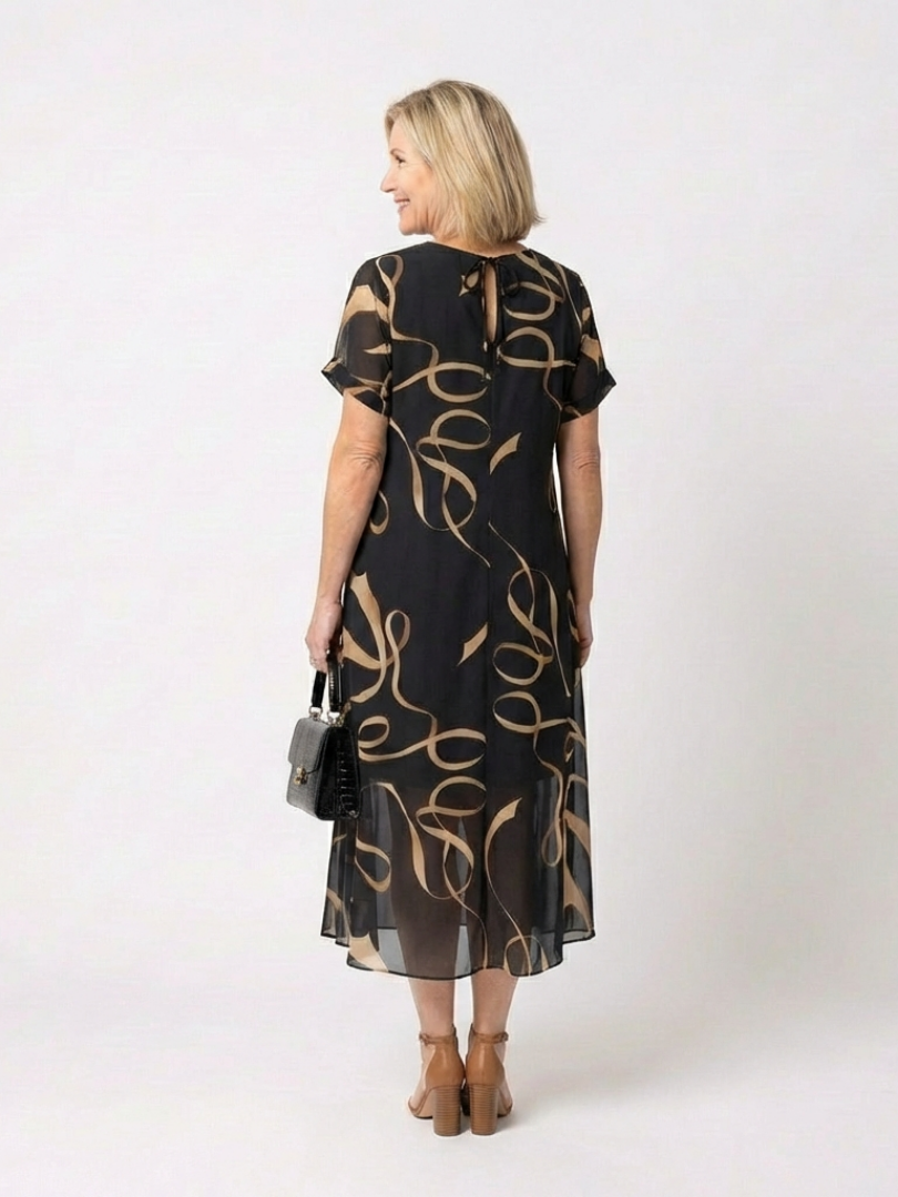 Verna | V Neck Short Sleeve Midi Dress Abstract Print