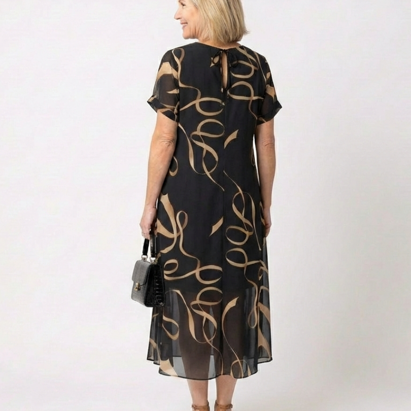 Verna | V Neck Short Sleeve Midi Dress Abstract Print