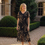 Verna | V Neck Short Sleeve Midi Dress Abstract Print