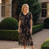 Verna | V Neck Short Sleeve Midi Dress Abstract Print