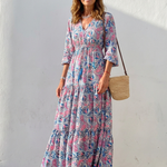 Fiorina | Long Sleeve V Neck Bohemian Maxi Dress