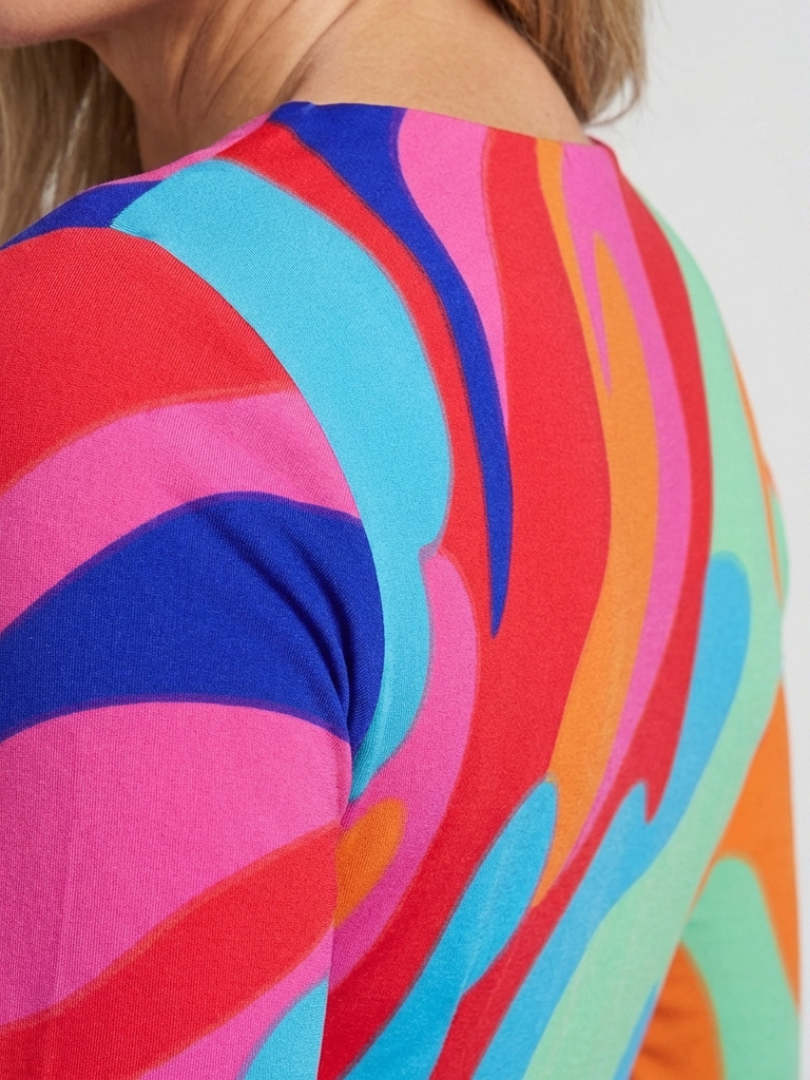 Casetta | Three Quarter Sleeve V Neck Abstract Maxi Dress