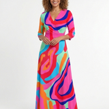 Casetta | Three Quarter Sleeve V Neck Abstract Maxi Dress