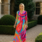 Casetta | Three Quarter Sleeve V Neck Abstract Maxi Dress