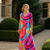 Casetta | Three Quarter Sleeve V Neck Abstract Maxi Dress