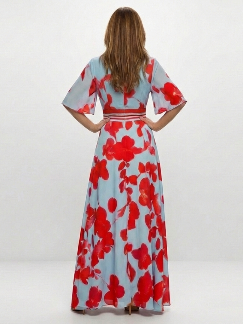 Celine | V Neck Short Sleeve Floral Maxi Dress