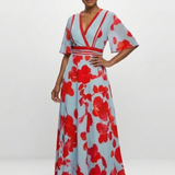 Celine | V Neck Short Sleeve Floral Maxi Dress
