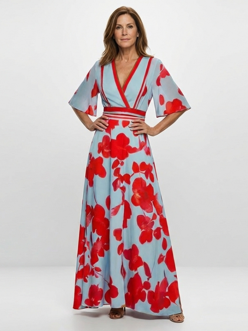 Celine | V Neck Short Sleeve Floral Maxi Dress