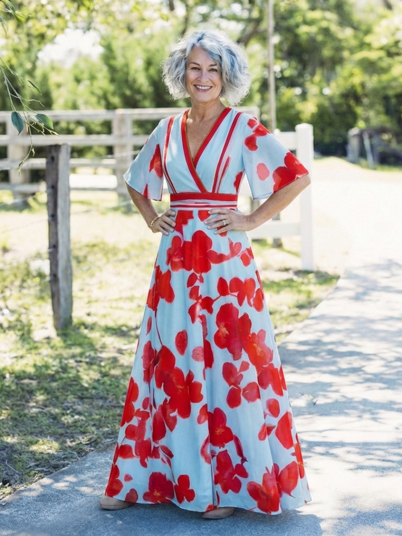 Celine | V Neck Short Sleeve Floral Maxi Dress