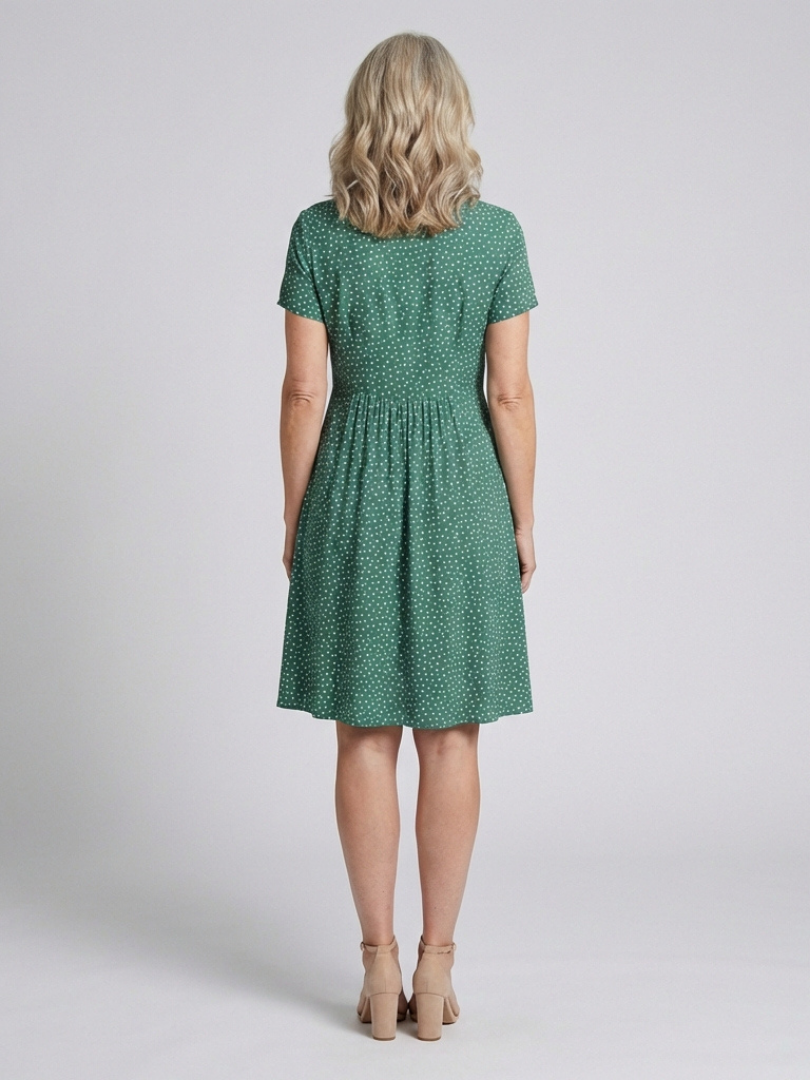 Thalmarie | Short Sleeve Collared Polka Dot Midi Dress