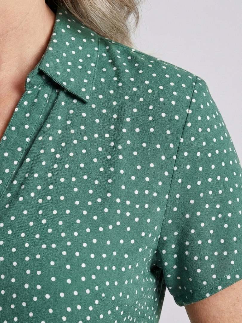 Thalmarie | Short Sleeve Collared Polka Dot Midi Dress