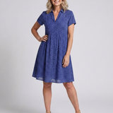 Thalmarie | Short Sleeve Collared Polka Dot Midi Dress