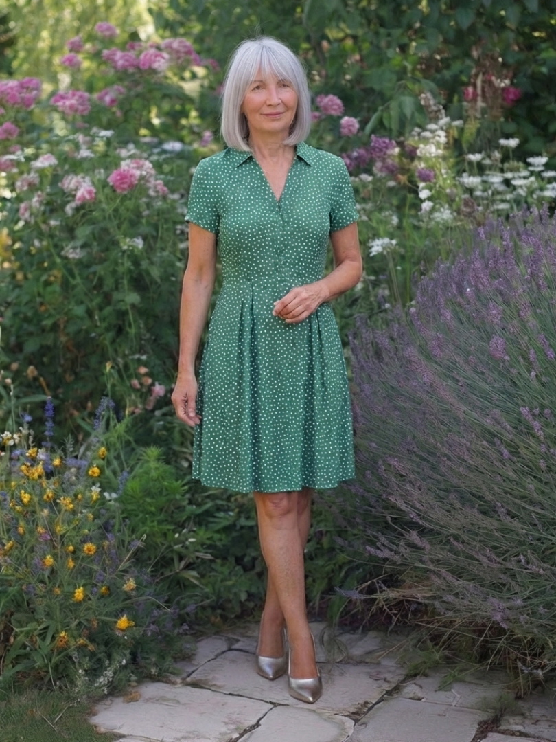 Thalmarie | Short Sleeve Collared Polka Dot Midi Dress