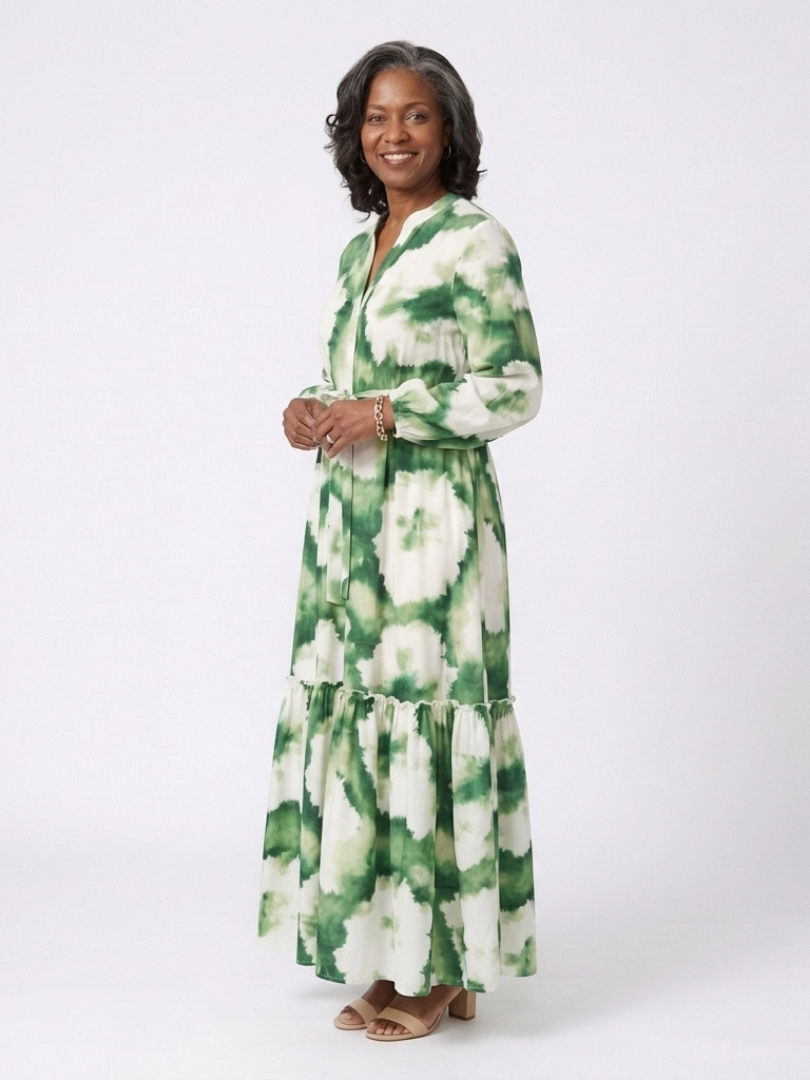 Larney | Long Sleeve Tie Waist Tiered Maxi Dress