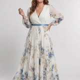 Noramarie | Long Sleeve V Neck Floral Maxi Dress