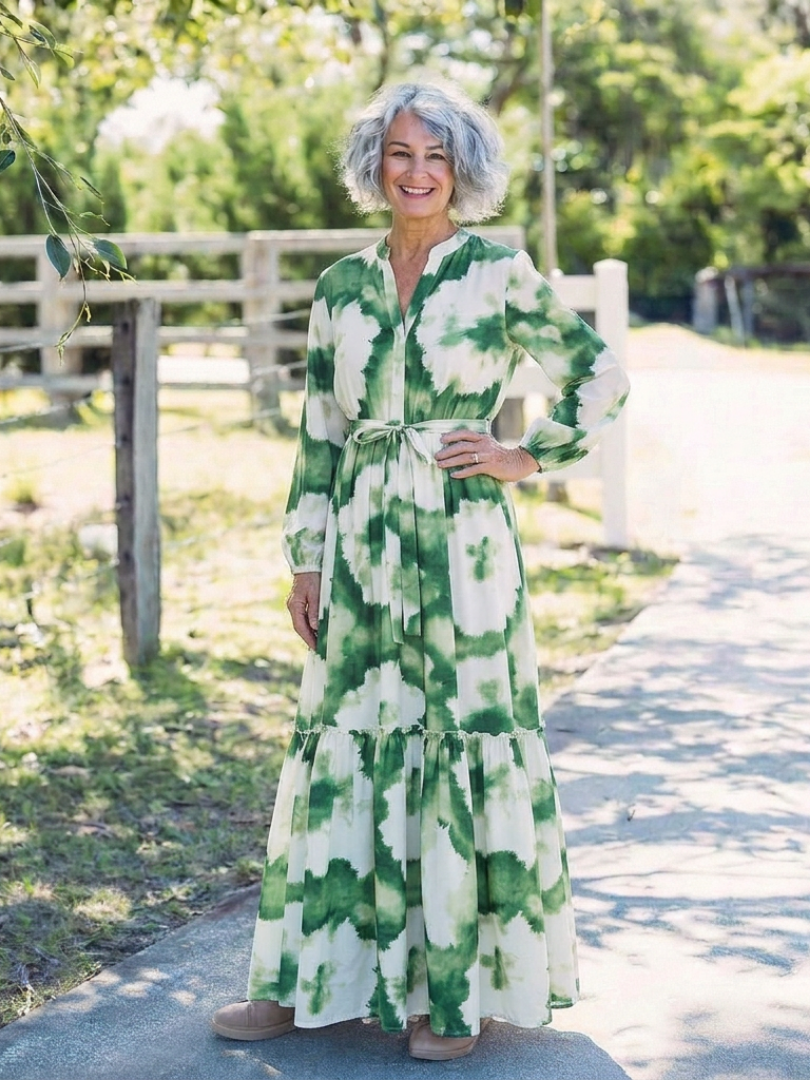 Larney | Long Sleeve Tie Waist Tiered Maxi Dress