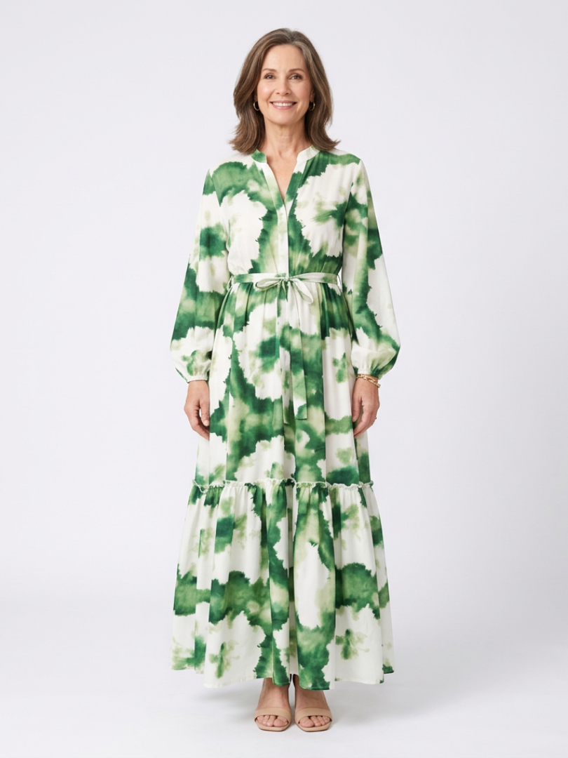 Larney | Long Sleeve Tie Waist Tiered Maxi Dress