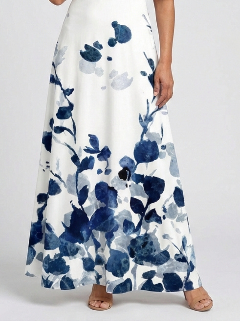 Doretta | V Neck Short Sleeve Floral Maxi Dress