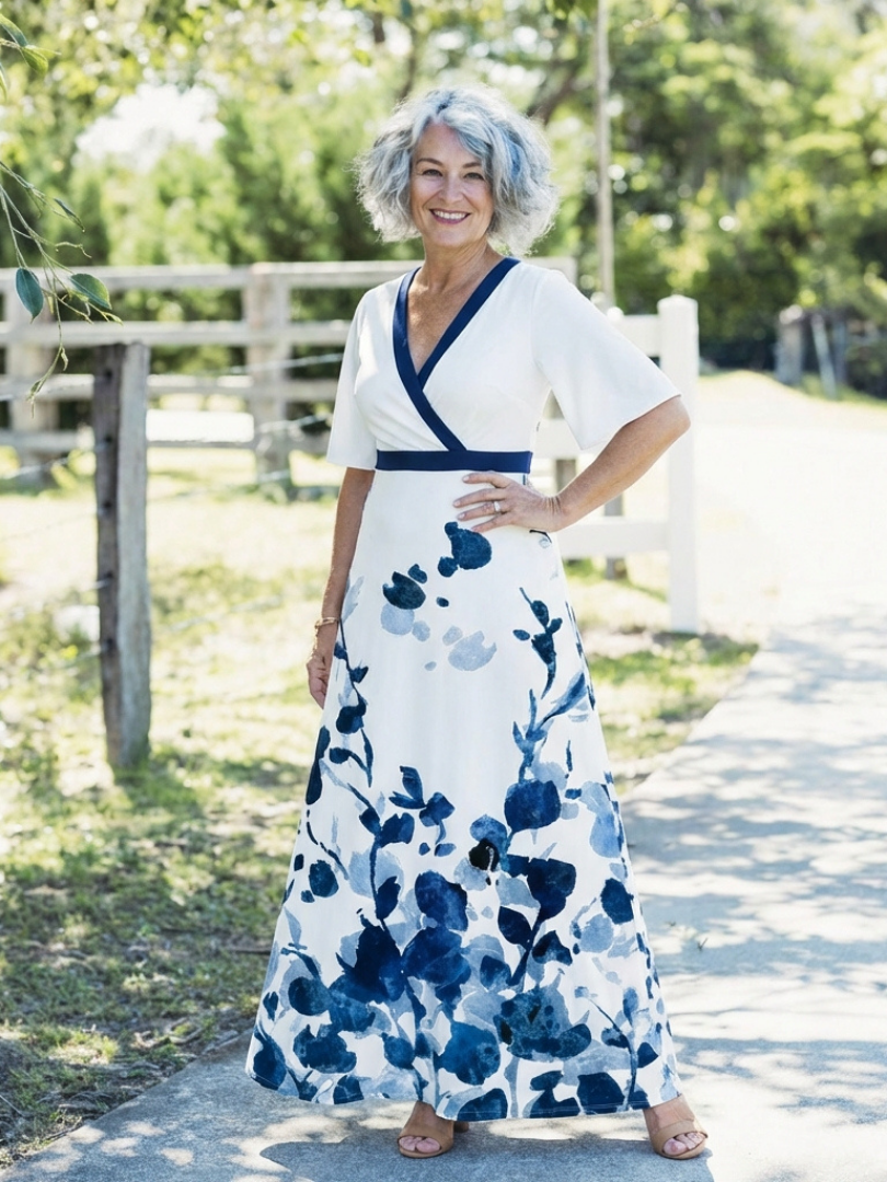 Doretta | V Neck Short Sleeve Floral Maxi Dress