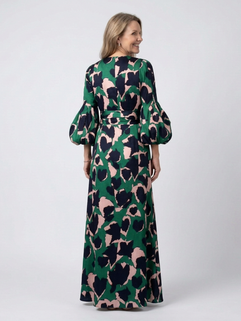 Fleurmarie | V Neck Tie Waist Long Sleeve Maxi Dress