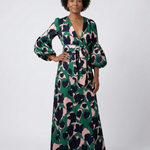 Fleurmarie | V Neck Tie Waist Long Sleeve Maxi Dress