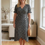 Lialia | Short Sleeve V Neck Floral Midi Dress