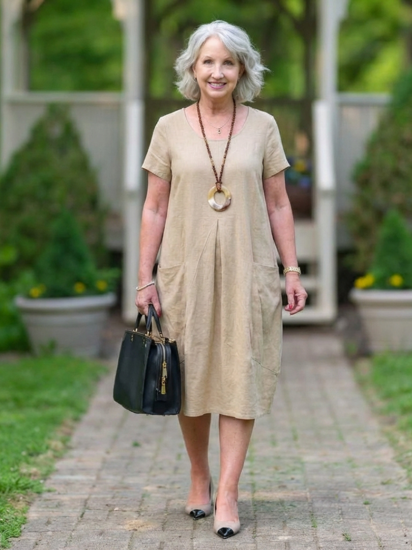 Selna | Short Sleeve Pleated Knee Length Dress