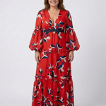 Fleurmarie | V Neck Tie Waist Long Sleeve Maxi Dress