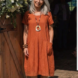 Selna | Short Sleeve Pleated Knee Length Dress
